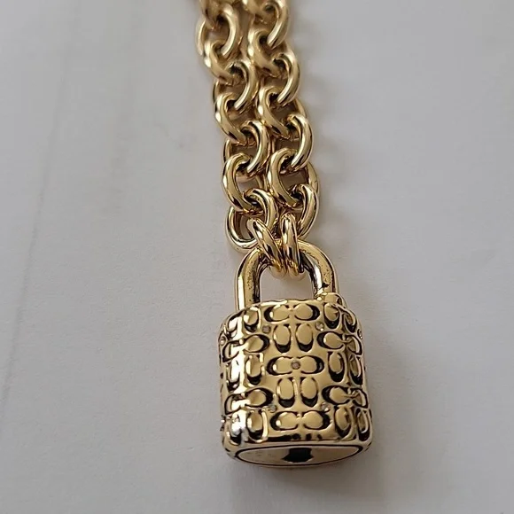 COACH Padlock Bracelet, Gold Tone with Crystals Chain Bracelet - Picture 7 of 7